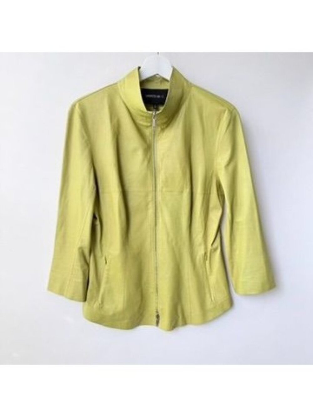 Lafayette 148 New York Leather Jacket 10 Chartreuse Green Lambskin Zip Front